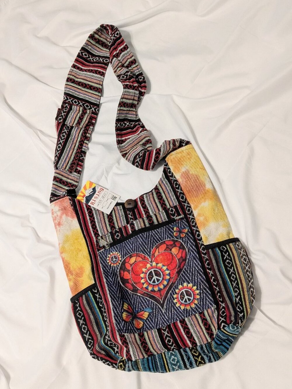 RISING INTERNATIONAL Boho Peace on Heart w/ Butterflies Crossbody Bag NWT